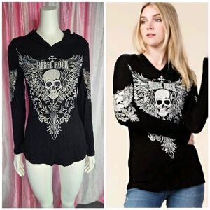 Vocal Rebel Rock Black Wings Skull Hoodie